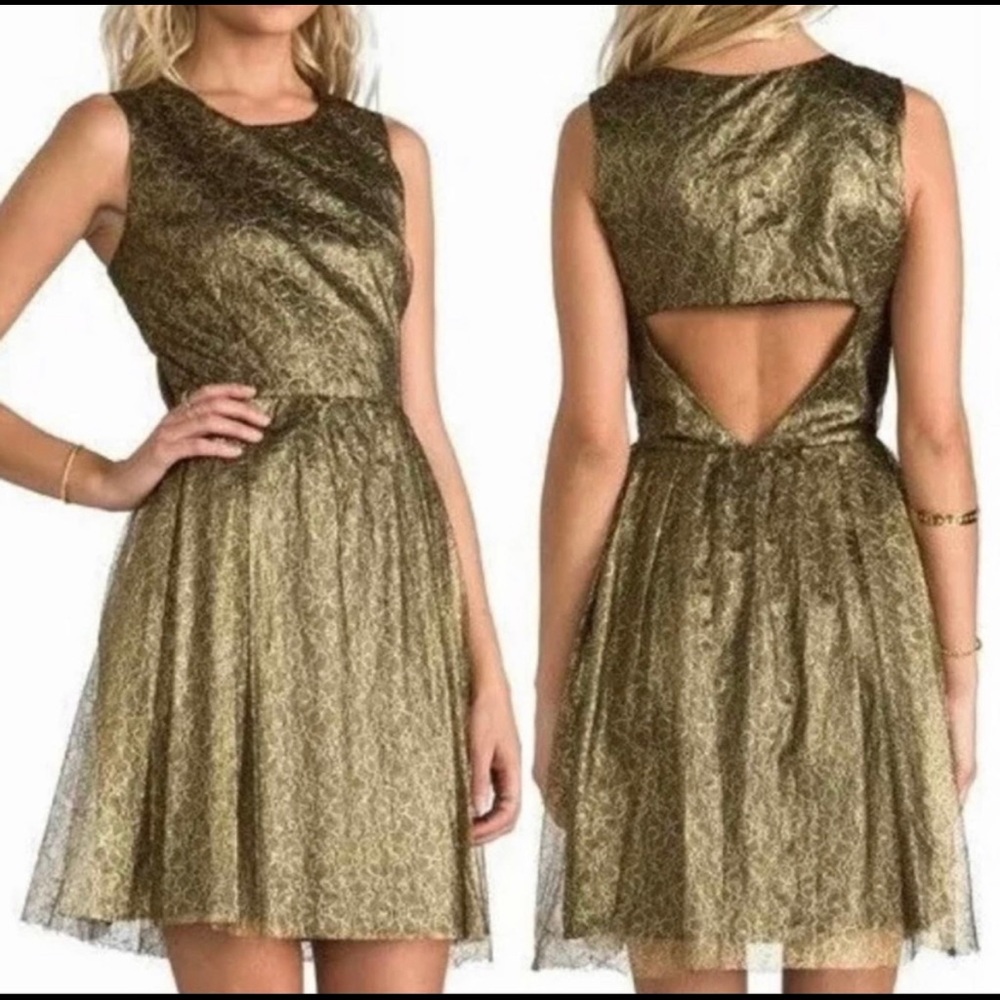 Erin Fetherston Gold Lace Floral Dress